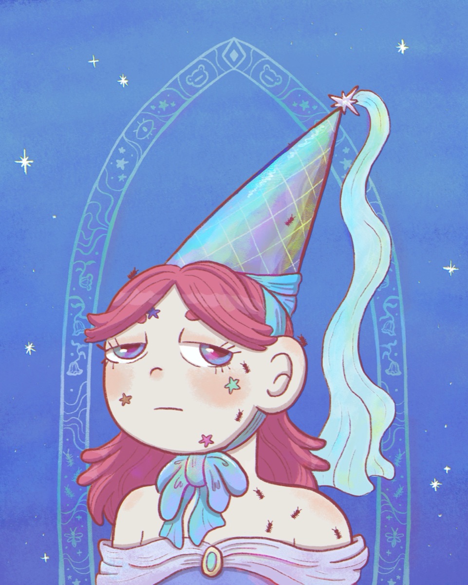 Illustrated self-portrait of Kali Coogan
