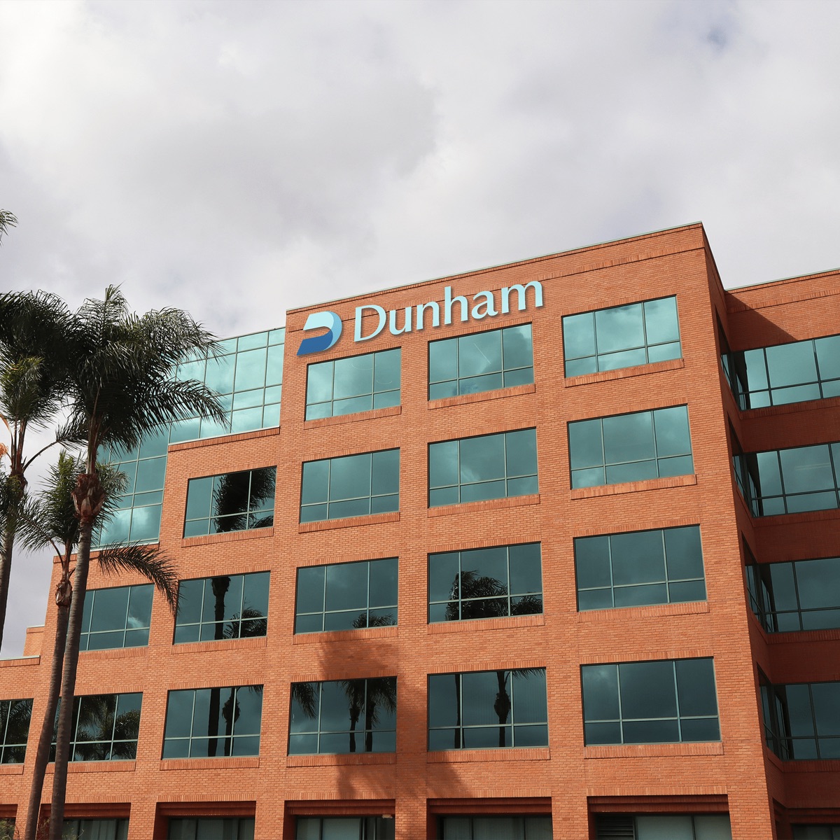 The new Dunham sign on the company's office building