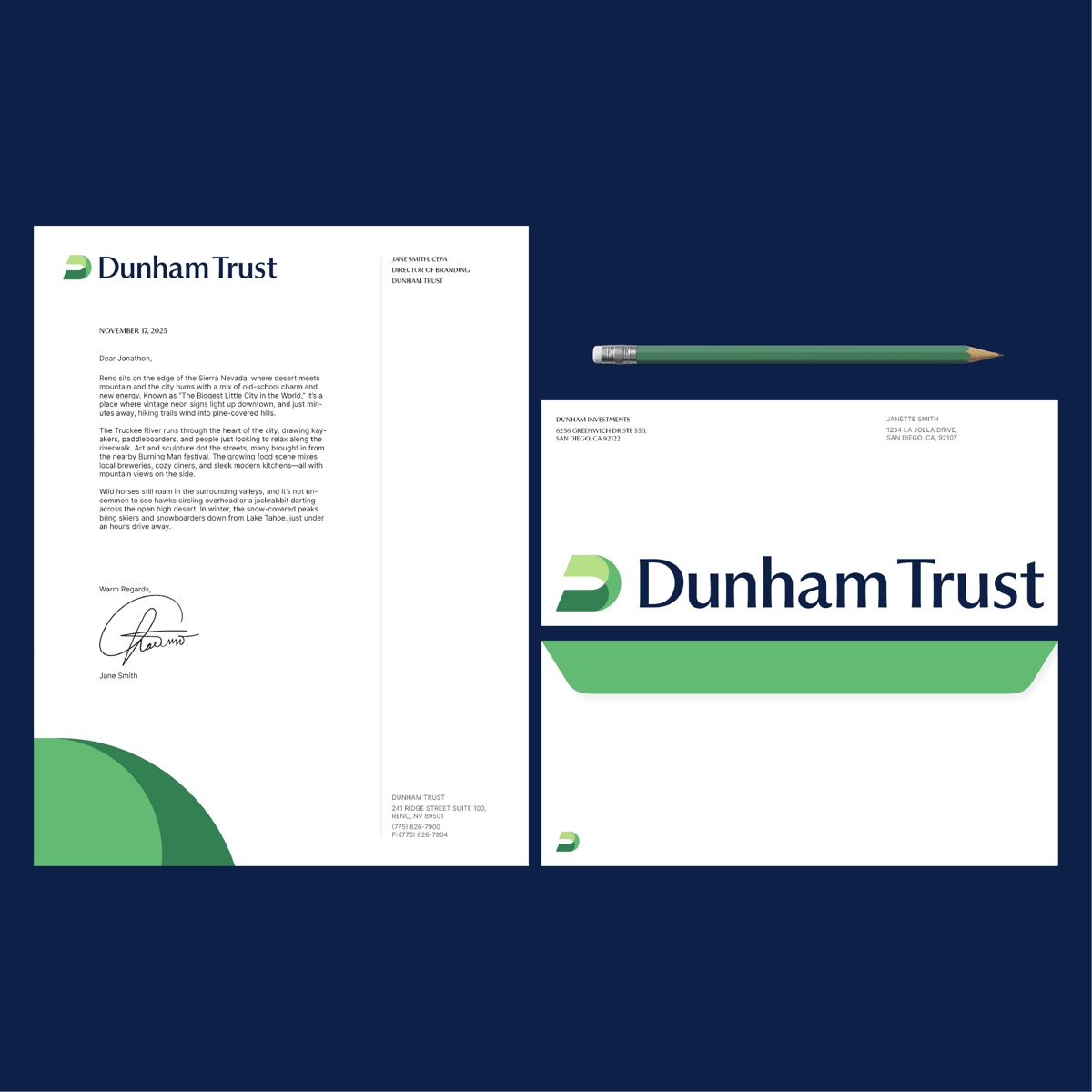Dunham Trust letterhead and envelopes