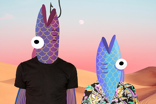 two fish people in the desert
